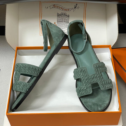 HM 25S SANTORINI SANDAL IN MUTED MINT GREEN SUEDE AND LAMBSKIN