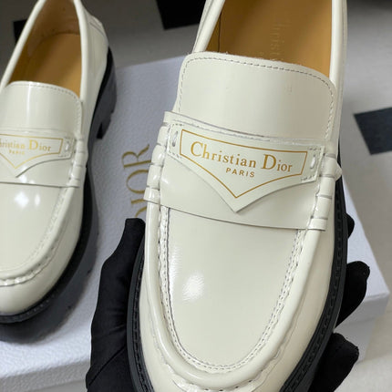 DIOR 25S BOY PLATFORM LOAFERS IN CREAM WHITE LAMBSKIN