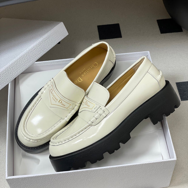 DIOR 25S BOY PLATFORM LOAFERS IN CREAM WHITE LAMBSKIN