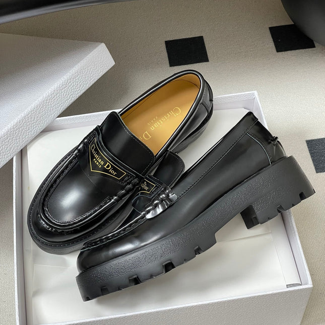 DIOR 25S BOY PLATFORM LOAFERS IN BLACK LAMBSKIN