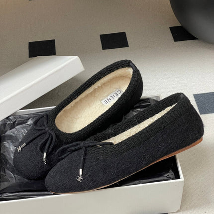 CELINE 26S BALLET FLATS IN BLACK WOOL WITH BOW STYLE 1