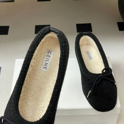 CELINE 26S BALLET FLATS IN BLACK WOOL WITH BOW STYLE 1