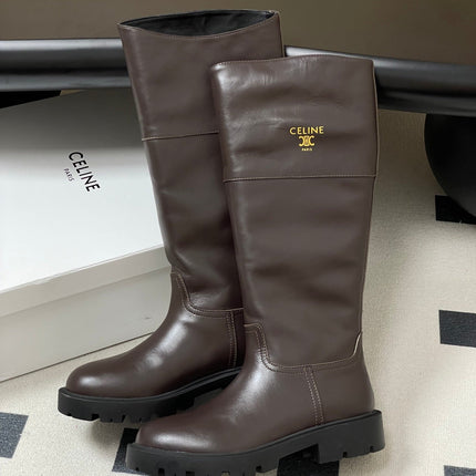 CELINE 26S MARGARET HIGH BOOTS IN DARK BROWN CALFSKIN