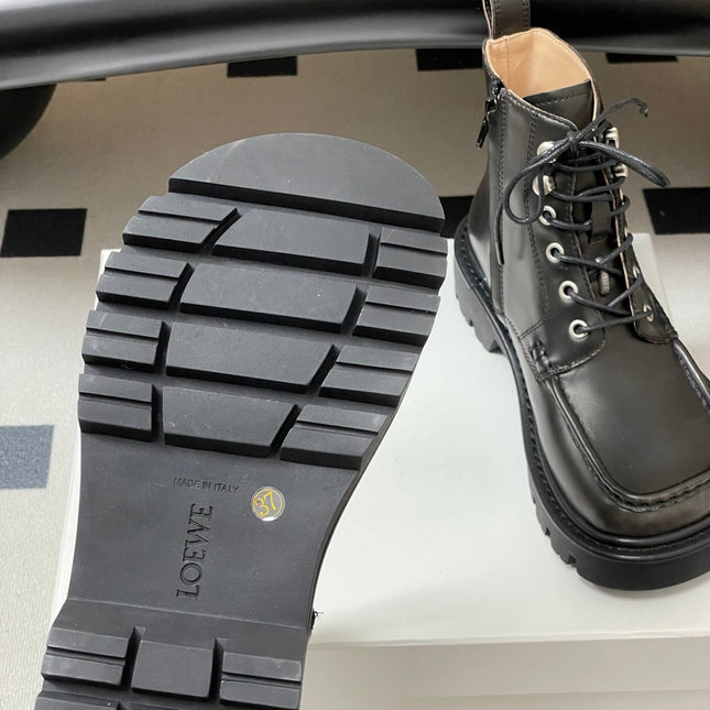 LOEWE 26S ANKLE BOOTS IN DARK OLIVE GRAY CALFSKIN
