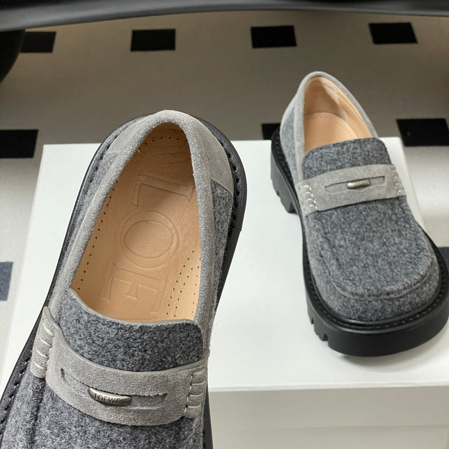 LOEWE 26S LOAFER IN GRAY FABRIC
