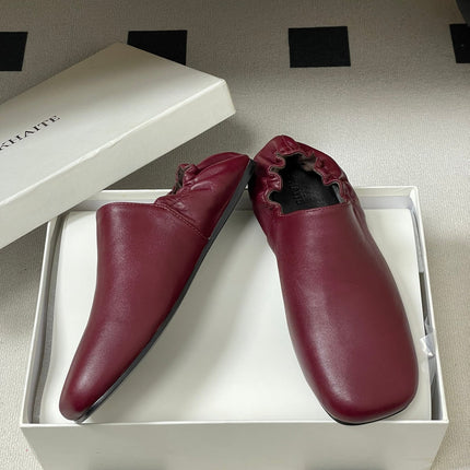 CELINE 26S ELASTIC-BACK FLAT SHOES IN DARK RED LAMBSKIN