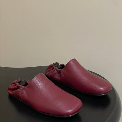 CELINE 26S ELASTIC-BACK FLAT SHOES IN DARK RED LAMBSKIN