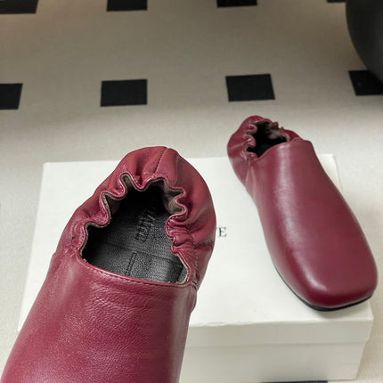 CELINE 26S ELASTIC-BACK FLAT SHOES IN DARK RED LAMBSKIN