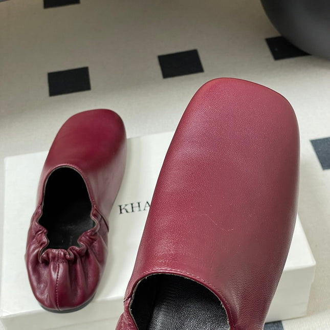 CELINE 26S ELASTIC-BACK FLAT SHOES IN DARK RED LAMBSKIN