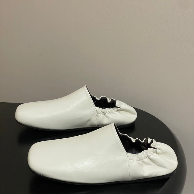 CELINE 26S ELASTIC-BACK FLAT SHOES IN WHITE LAMBSKIN