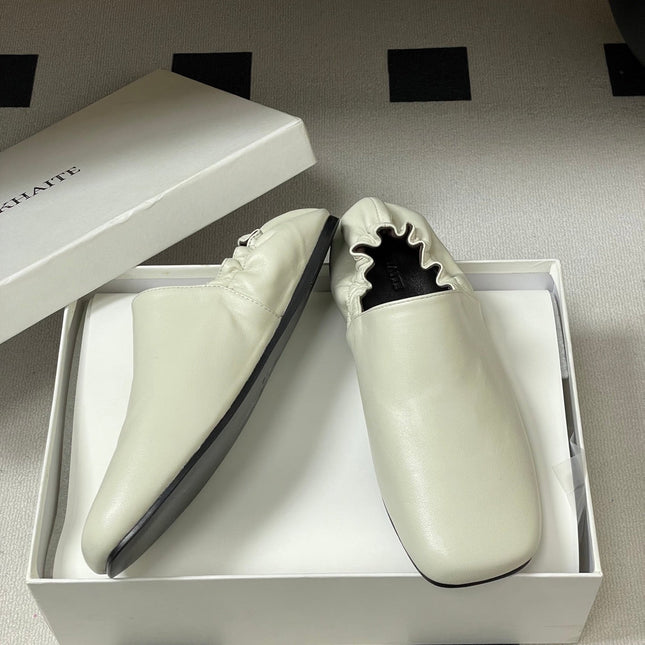CELINE 26S ELASTIC-BACK FLAT SHOES IN WHITE LAMBSKIN