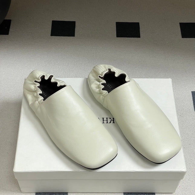 CELINE 26S ELASTIC-BACK FLAT SHOES IN WHITE LAMBSKIN