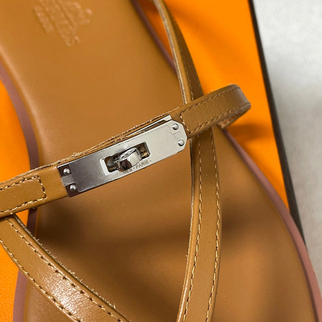 HM 0RAN SANDALS IN TAN BROWN CALFSKIN