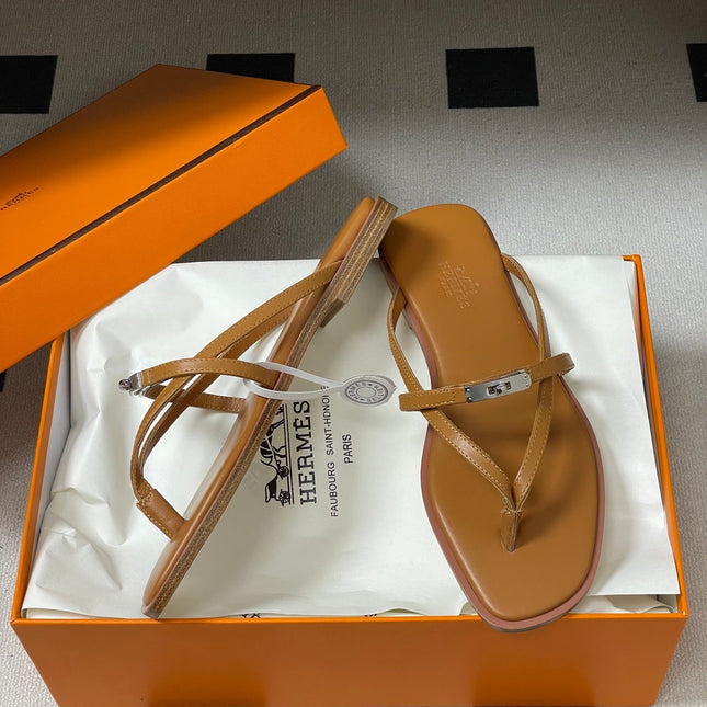 HM 0RAN SANDALS IN TAN BROWN CALFSKIN