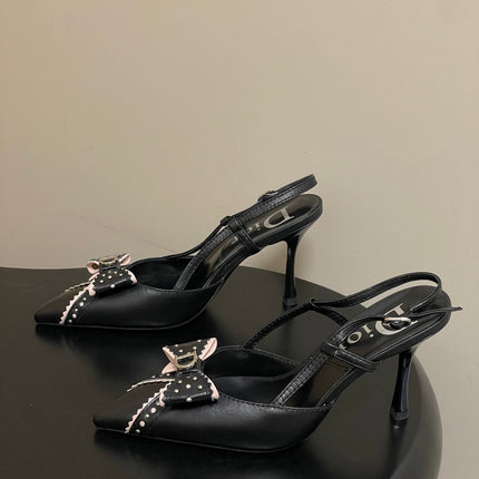 DIOR 26S SLINGBACK HIGH HEELS 100 MM IN BLACK CALFSKIN