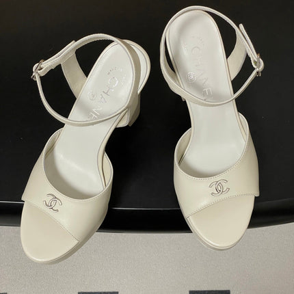 CHANEL 26S HIGH HEEL SANDALS 120 MM IN CREAM WHITE LAMBSKIN