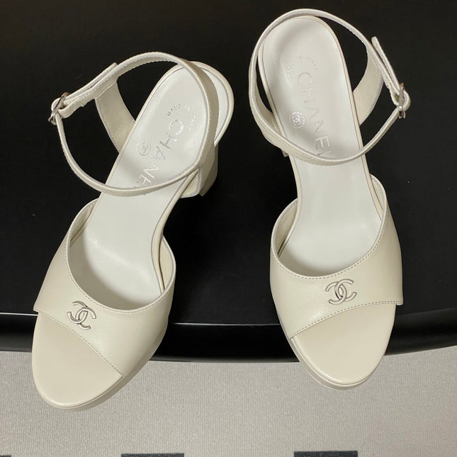 CHANEL 26S HIGH HEEL SANDALS 120 MM IN CREAM WHITE LAMBSKIN