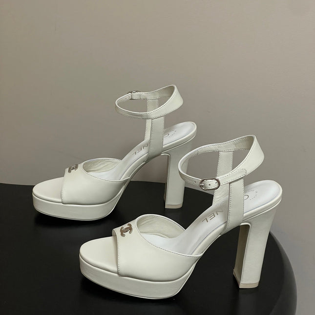 CHANEL 26S HIGH HEEL SANDALS 120 MM IN CREAM WHITE LAMBSKIN