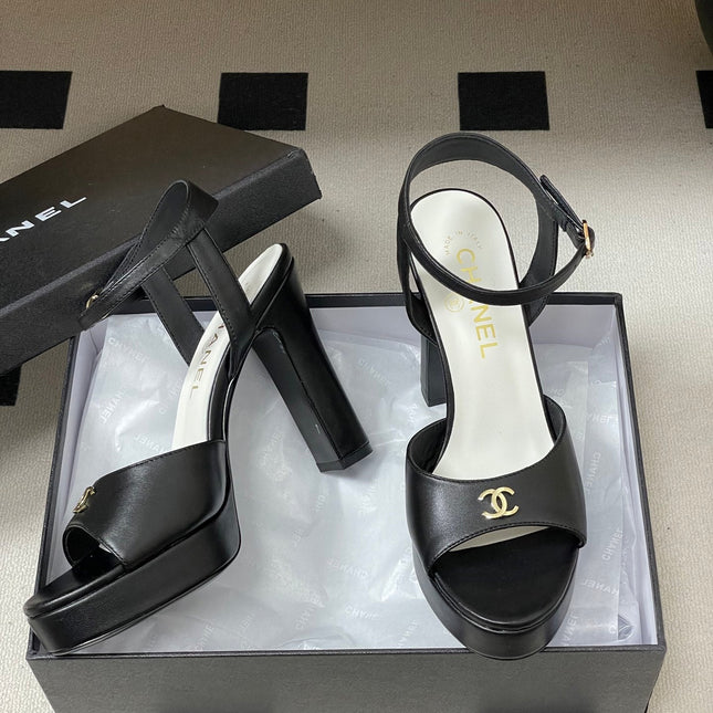 CHANEL 26S HIGH HEEL SANDALS 120 MM IN BLACK LAMBSKIN