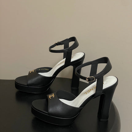 CHANEL 26S HIGH HEEL SANDALS 120 MM IN BLACK LAMBSKIN