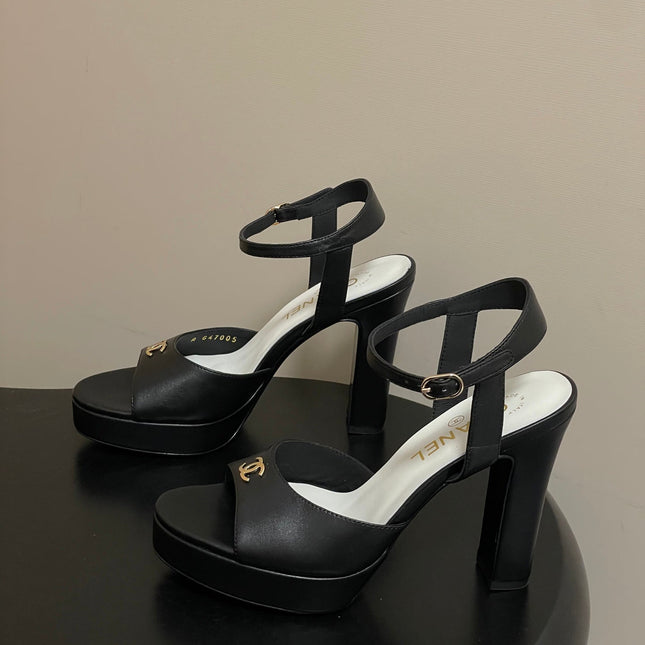 CHANEL 26S HIGH HEEL SANDALS 120 MM IN BLACK LAMBSKIN