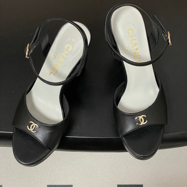 CHANEL 26S HIGH HEEL SANDALS 120 MM IN BLACK LAMBSKIN