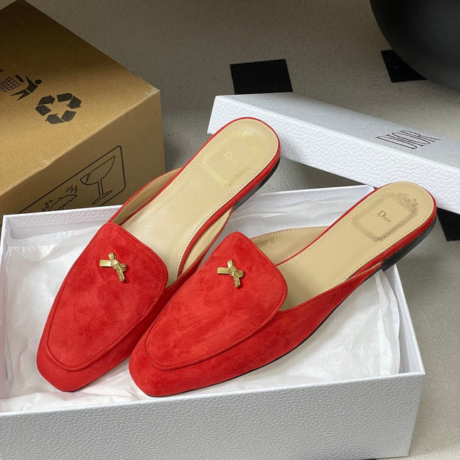 DIOR 26S MULES IN RED SUEDE WITH BOW