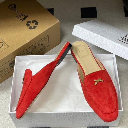 DIOR 26S MULES IN RED SUEDE WITH BOW