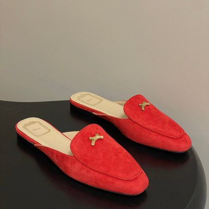 DIOR 26S MULES IN RED SUEDE WITH BOW