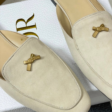 DIOR 26S MULES IN BEIGE SUEDE WITH BOW