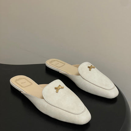DIOR 26S MULES IN BEIGE SUEDE WITH BOW