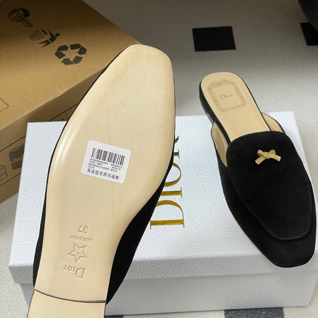 DIOR 26S MULES IN BLACK SUEDE WITH BOW