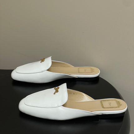 DIOR 26S MULES IN WHITE CALFSKIN WITH BOW