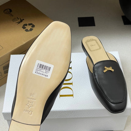 DIOR 26S MULES IN BLACK CALFSKIN WITH BOW