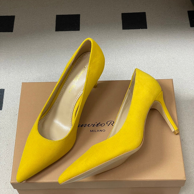 GIANVITO ROSSI 26S HIGH HEELS 85 MM IN YELLOW SUEDE