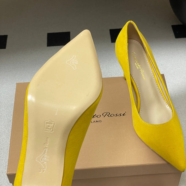 GIANVITO ROSSI 26S HIGH HEELS 85 MM IN YELLOW SUEDE