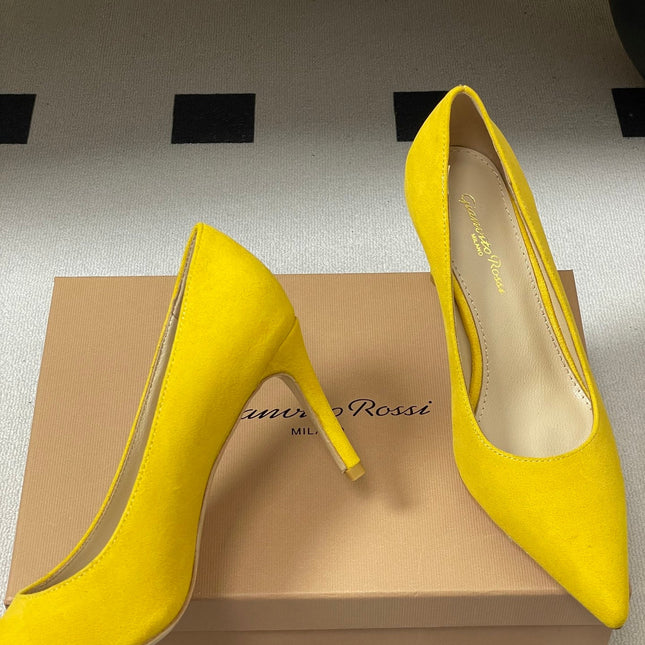 GIANVITO ROSSI 26S HIGH HEELS 85 MM IN YELLOW SUEDE