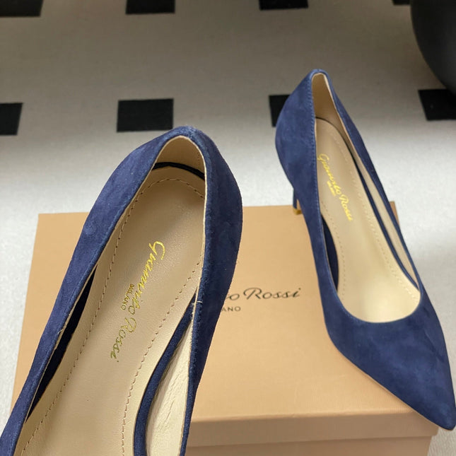 GIANVITO ROSSI 26S HIGH HEELS 85 MM IN NAVY BLUE SUEDE