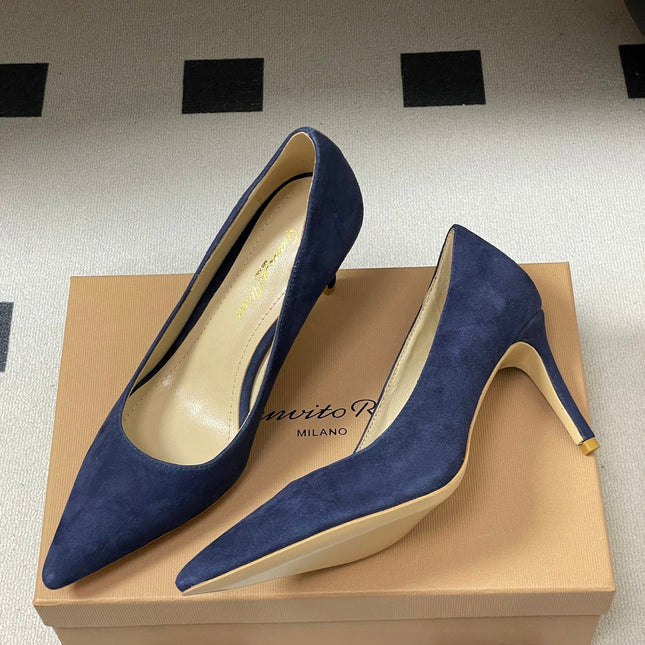 GIANVITO ROSSI 26S HIGH HEELS 85 MM IN NAVY BLUE SUEDE