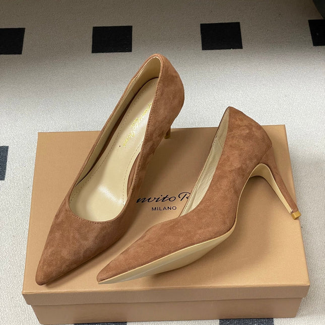 GIANVITO ROSSI 26S HIGH HEELS 85 MM IN BROWN SUEDE