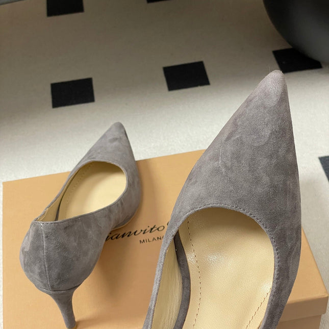 GIANVITO ROSSI 26S HIGH HEELS 85 MM IN DARK GREY SUEDE