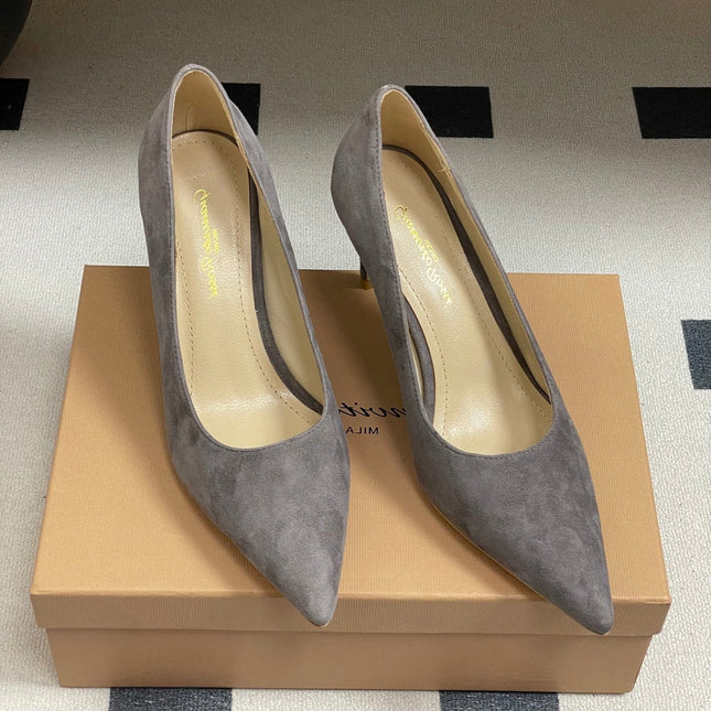 GIANVITO ROSSI 26S HIGH HEELS 85 MM IN DARK GREY SUEDE