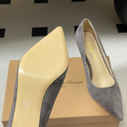 GIANVITO ROSSI 26S HIGH HEELS 85 MM IN DARK GREY SUEDE