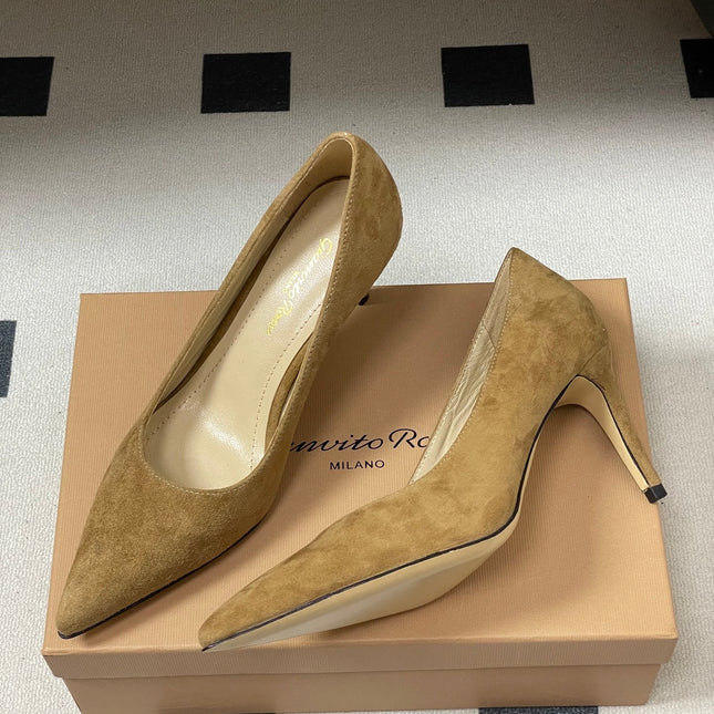 GIANVITO ROSSI 26S HIGH HEELS 85 MM IN LIGHT BROWN SUEDE