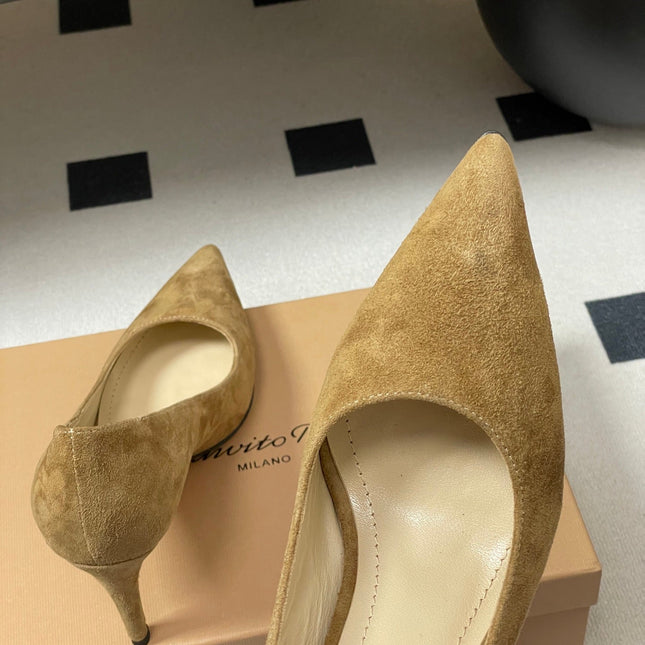 GIANVITO ROSSI 26S HIGH HEELS 85 MM IN LIGHT BROWN SUEDE
