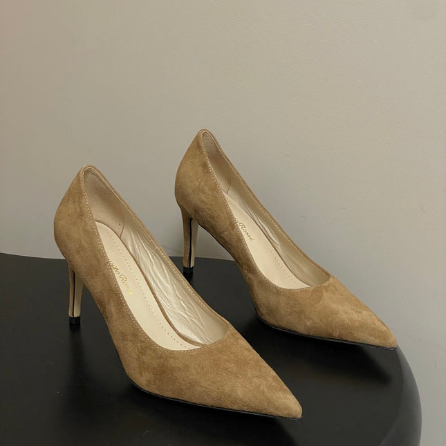 GIANVITO ROSSI 26S HIGH HEELS 85 MM IN LIGHT BROWN SUEDE