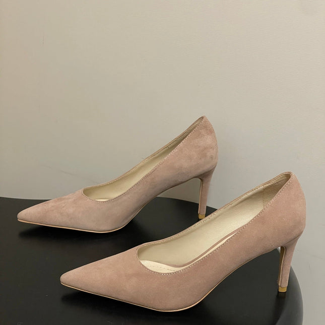 GIANVITO ROSSI 26S HIGH HEELS 85 MM IN NUDE SUEDE