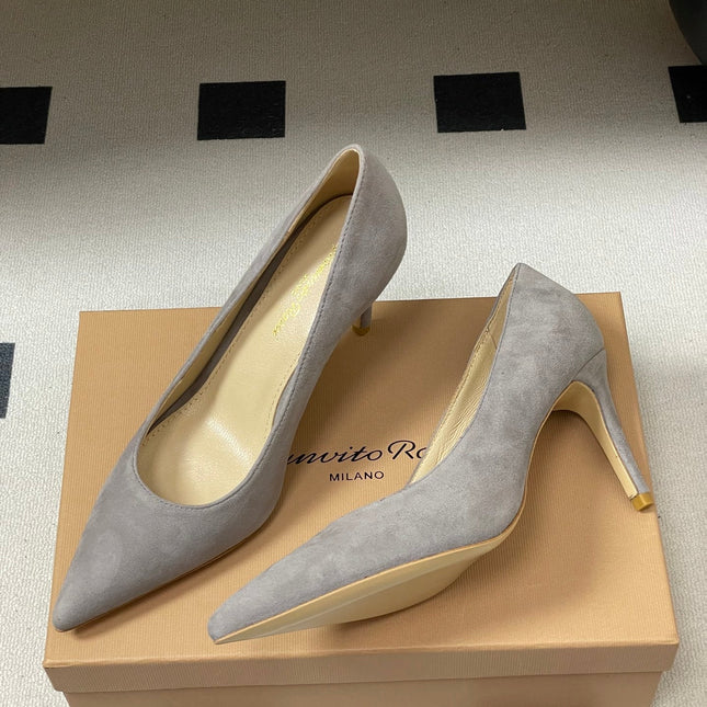 GIANVITO ROSSI 26S HIGH HEELS 85 MM IN GREY SUEDE