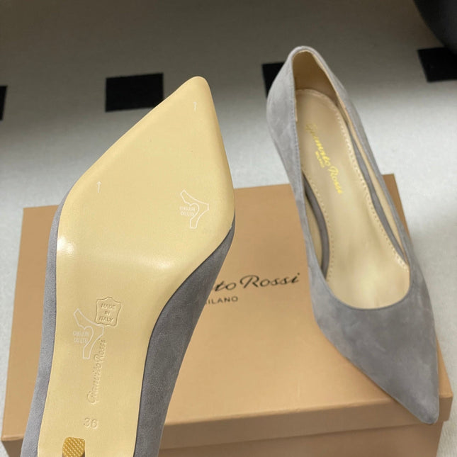 GIANVITO ROSSI 26S HIGH HEELS 85 MM IN GREY SUEDE