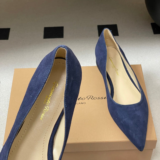 GIANVITO ROSSI 26S FLATS IN NAVY BLUE SUEDE